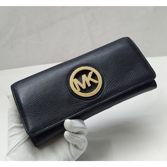 Michael Kors Black Pebbled Leather Logo Credit Card Bifold Wallet - Picture 3 of 16